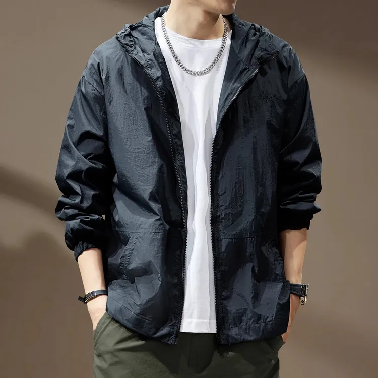 高端山系户外连帽防晒衣男春夏宽松工装防紫外线冲锋衣男夹克外套