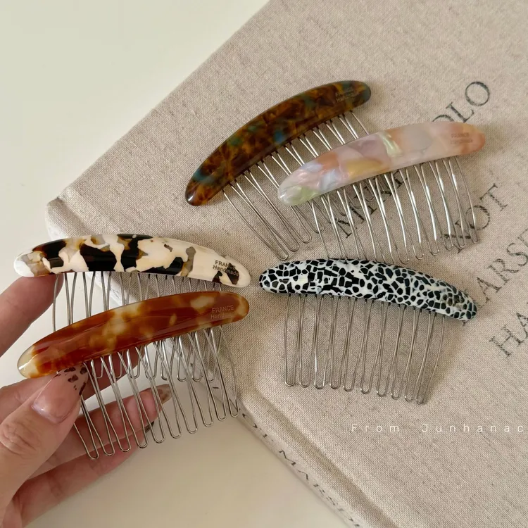 简约醋酸刘海发夹发卡爆款质感大理石纹铁齿发梳插梳韩国风发饰