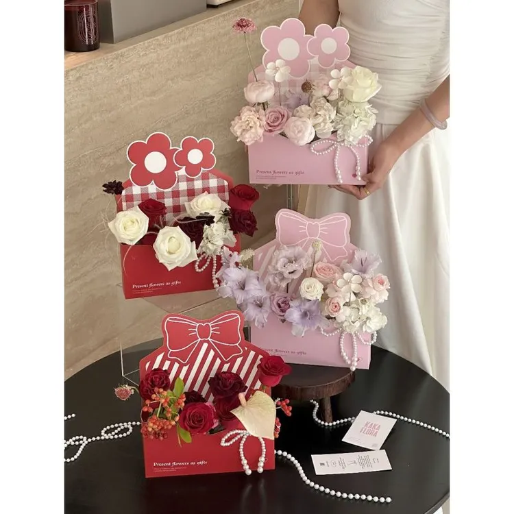 信封花盒鲜花花束教师节手提盒花艺手提盒花店包装材料