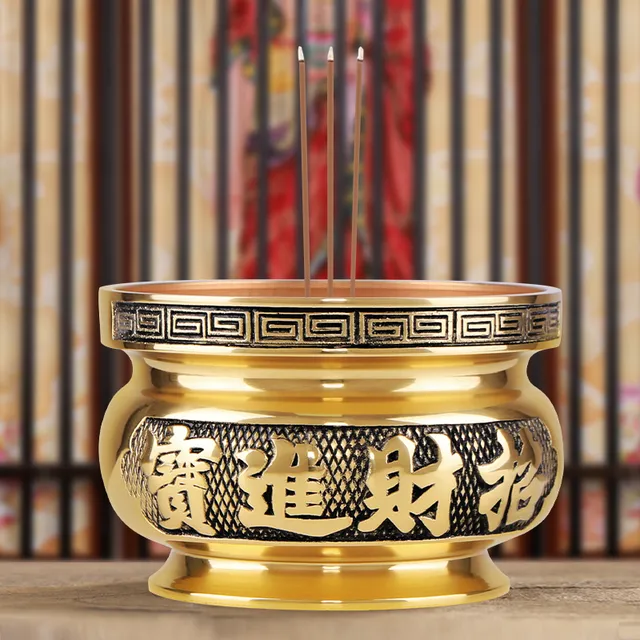 铜香炉家用室内财神爷香碗上插香的小铜炉烧香坛炉铜佛用品佛具