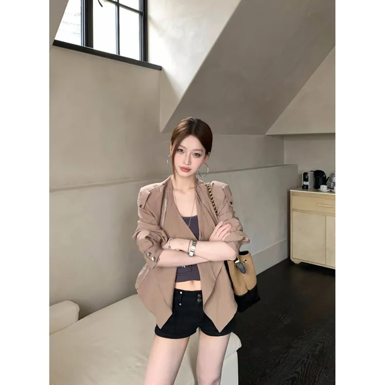 美式复古修身显瘦高级感长袖风衣女时尚百搭小众设计绝美别致上衣
