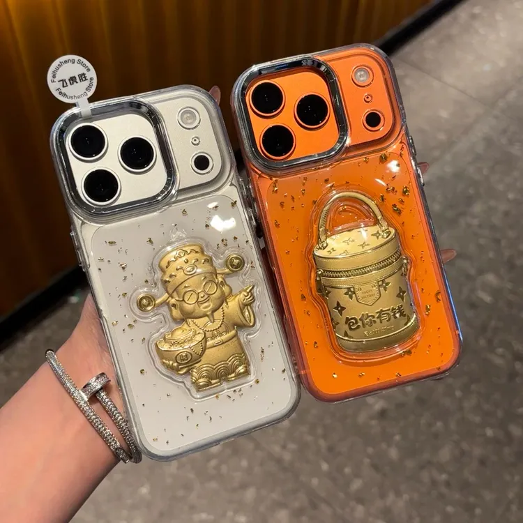 ZMGX金箔财神水桶包适用iPhone17/16滴胶手机壳华为vivoppo小米17