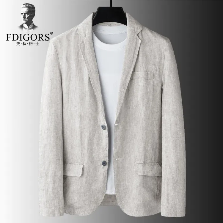FDIGORS/费狄格士西服男亚麻春秋季时尚透气便西商务休闲外套