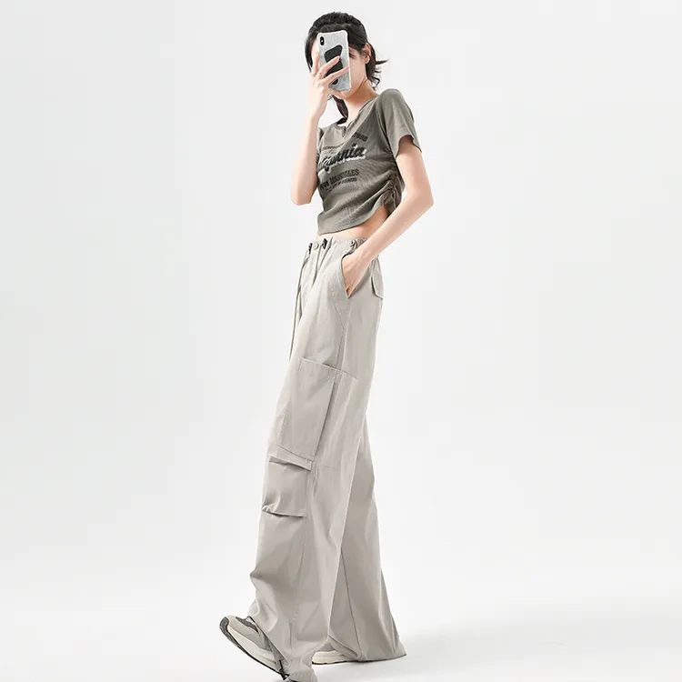 美式工装裤子女松弛宽松直筒垂感夏季薄款慵懒休闲运动冰丝阔腿裤