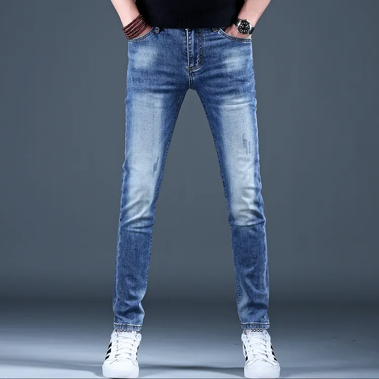 新款男士牛仔裤子经典蓝色修身百搭棉弹小脚裤子2025潮男休闲裤子