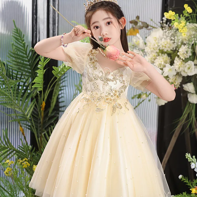 儿童洋气生日公主裙小女孩花童礼服女童钢琴主持演出服夏装连衣裙