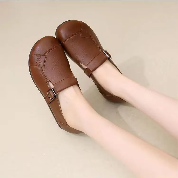 牛筋软底春夏软底女士休闲皮鞋女2025新款中老年舒适妈妈鞋子女