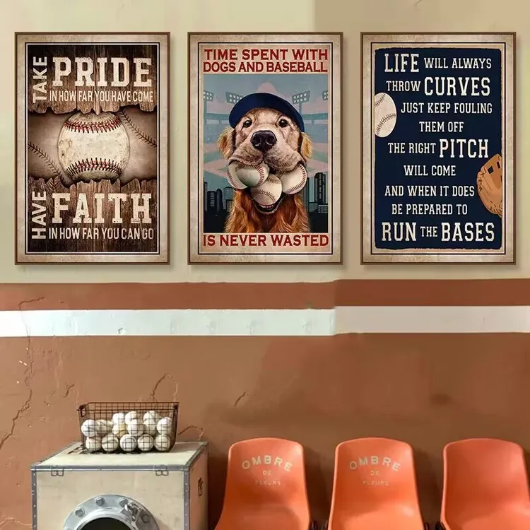 美式复古棒球俱乐部墙面装饰画体育馆球场健身房励志运动海报挂画