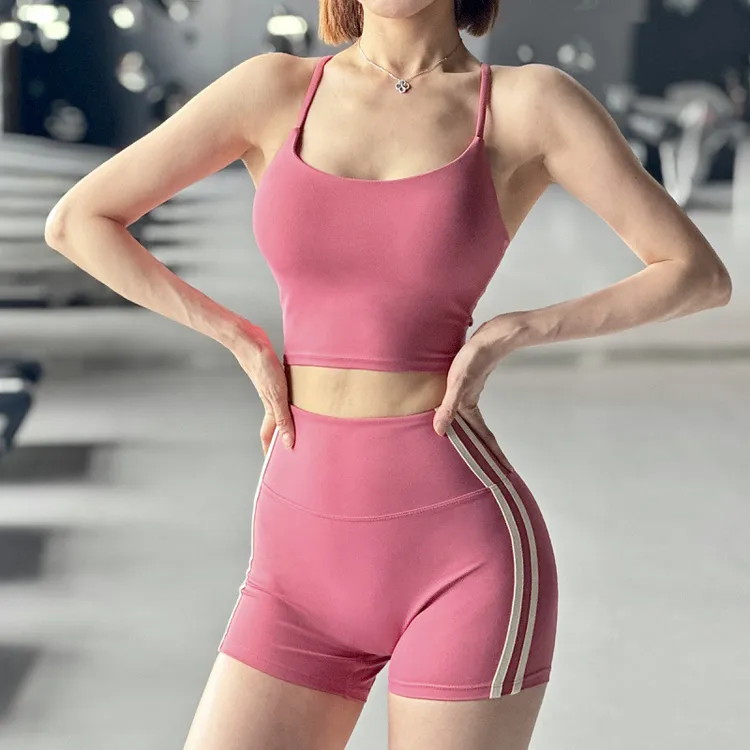 运动内衣无袖女防震跑步瑜伽服套装高强度美背背心文胸健身上夏季