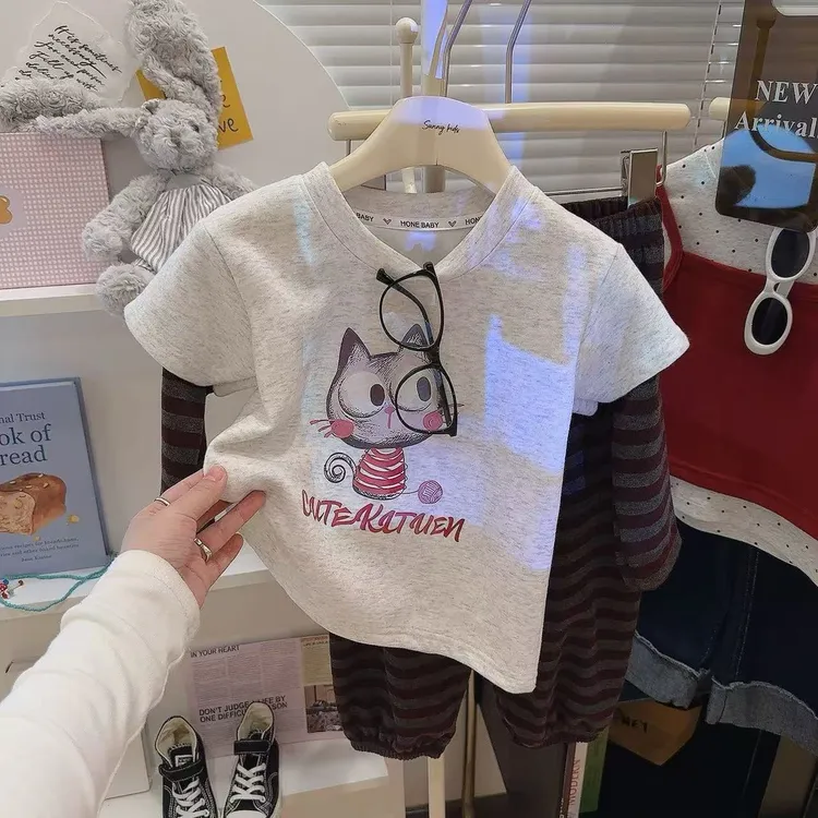 男女童套装2025春季新款满印卡通家居服洋气中性休闲运动两件套潮
