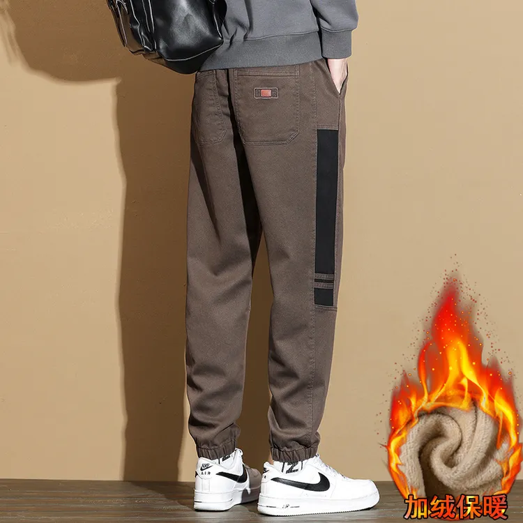 2024春秋新款男士加绒加厚休闲裤百搭宽松束脚裤子潮流工装长裤子