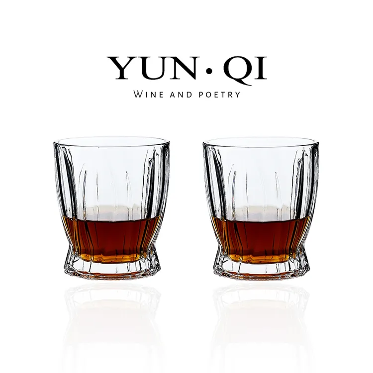 YUN QI洋酒杯透明玻璃水杯弯月威士忌酒杯礼盒装欧式烈酒黄酒杯