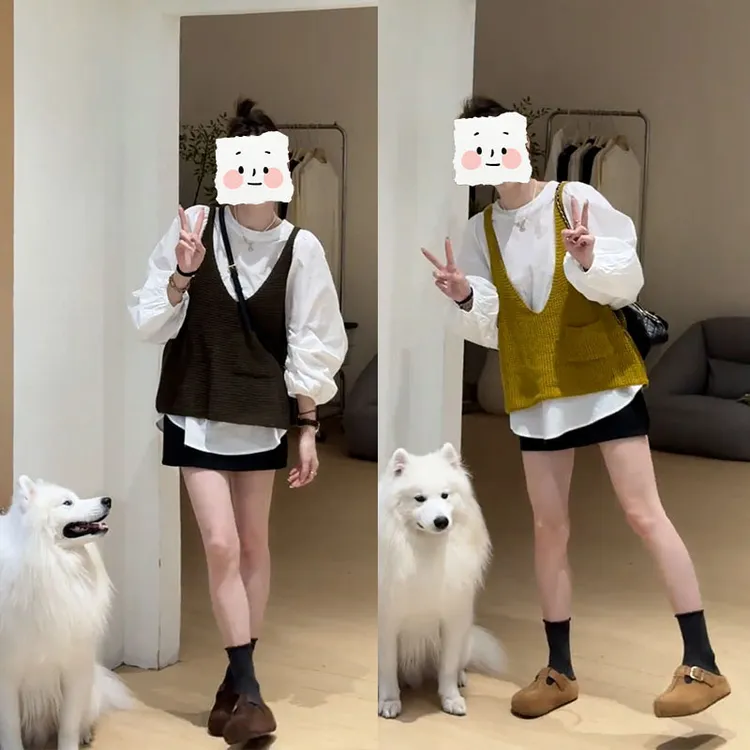 初秋新款2025年韩系简约显瘦衬衫+毛衣背心+半身裙气质百搭三件套