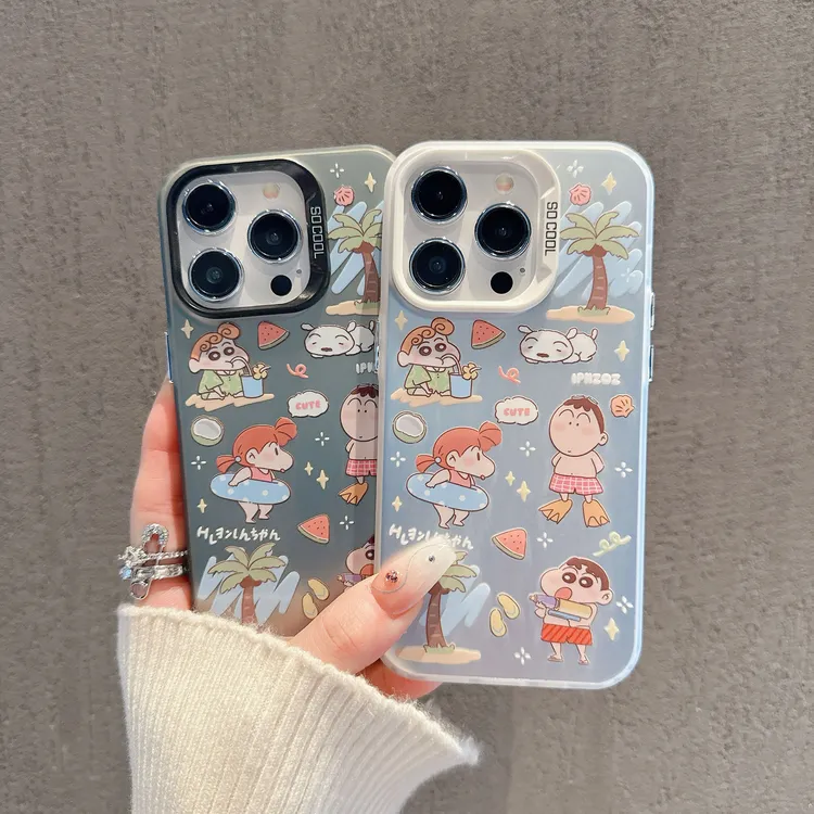 蜡笔小新适用苹果OPPO华为小米vivo磨砂彩银iPhone16手机壳可爱女