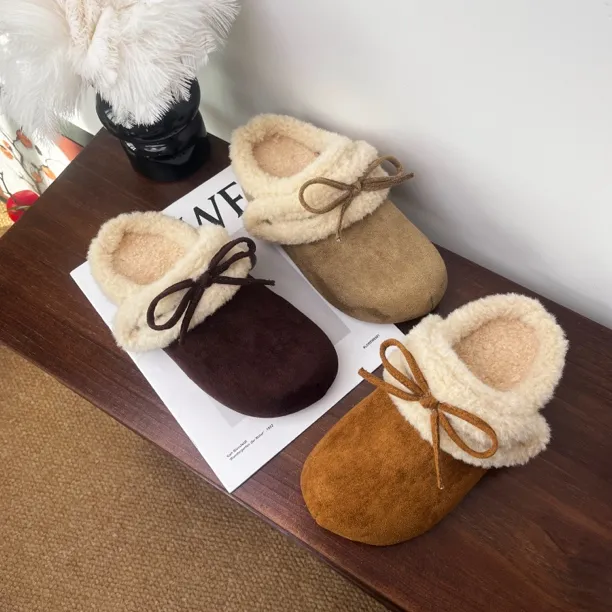 甜美风可爱蝴蝶结包头两穿毛毛内增高拖鞋