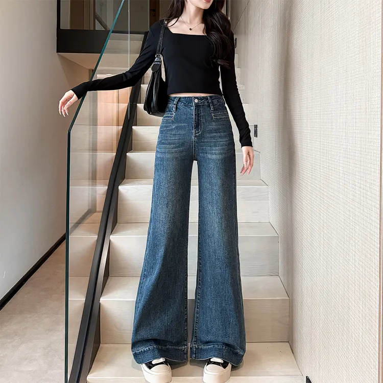 小个子复古阔腿喇叭牛仔裤女2025新款春秋150显高穿搭微喇叭裤子