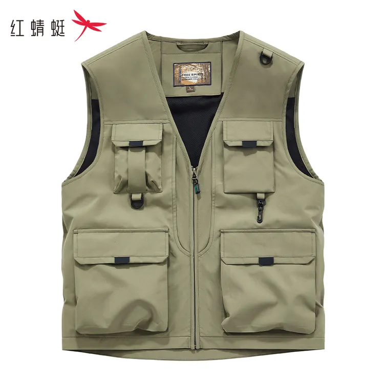 红蜻蜓工装马甲男春秋2025新款运动休闲多口袋大码中老年人爸爸装