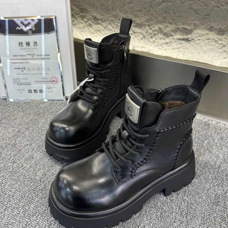 玛莎玛索50-580秋冬加绒时尚百搭系带马丁靴