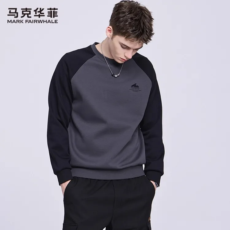 【撞色拼接】马克华菲圆领长袖卫衣男2025秋季新款刺绣潮流套头衫