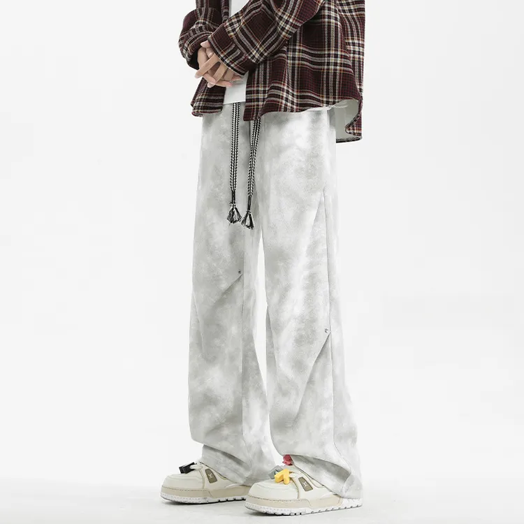 扎染脏脏裤子男款春夏季美式高街铆钉休闲裤宽松直筒阔腿男生长裤