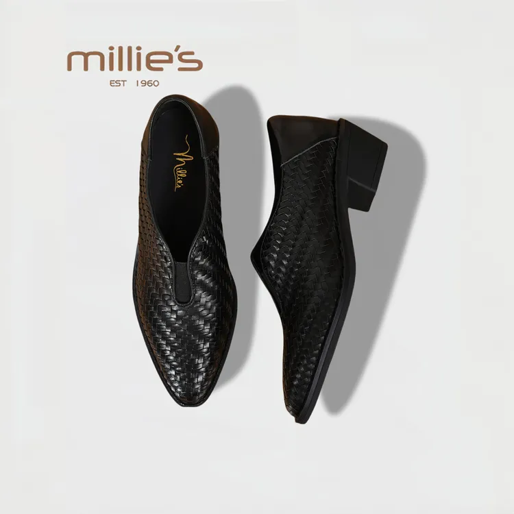 MILLIE'S/妙丽法式尖头粗跟单鞋女2025新款夏外穿中跟粗跟小皮鞋