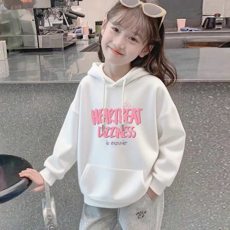 女童加绒卫衣秋冬季洋气中大儿童时髦连帽上衣小女孩宽松百搭长袖