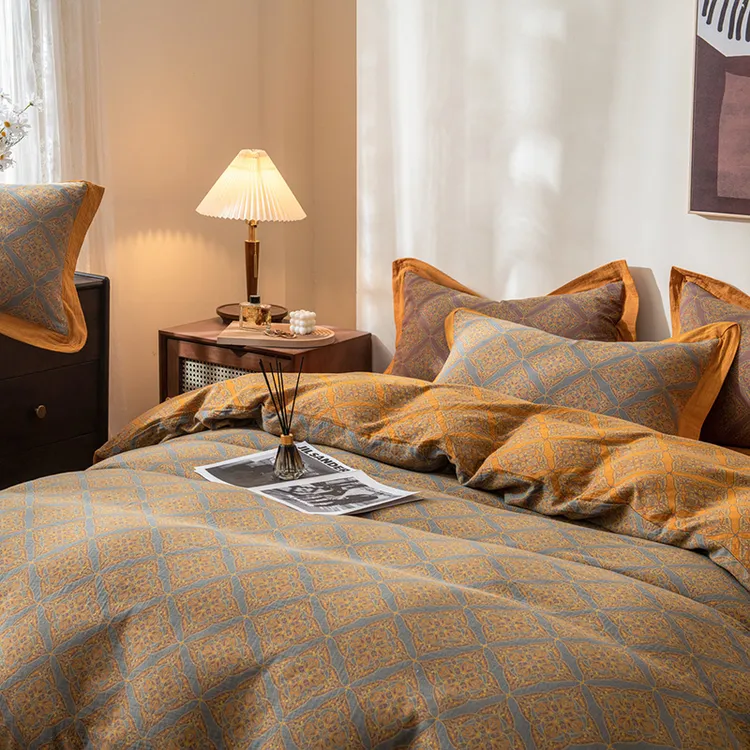 2025新品【宽边款】A类母婴级全棉色织双层纱提花四件套床上用品（第