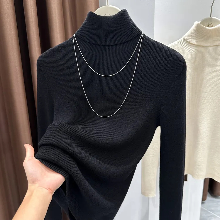 上档次洋气黑色高领长袖T恤2025冬季新款气质温婉无缝打底上衣女