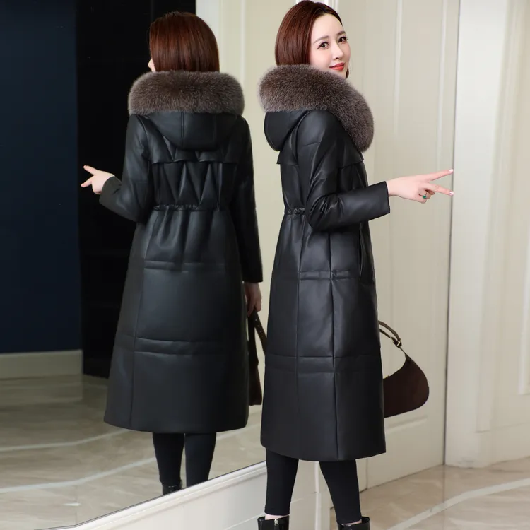真皮羽绒服女中长款绵羊皮皮衣2025冬新款海宁皮草长款过膝外套女