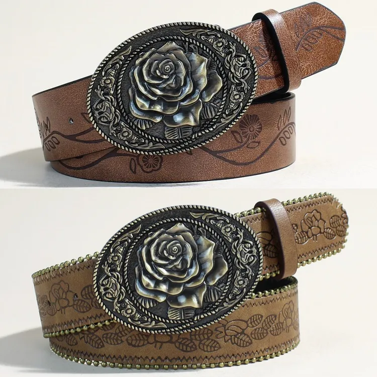 新款潮流异域风情复古皮带时尚个性柳钉青年腰带按扣休闲裤带批发