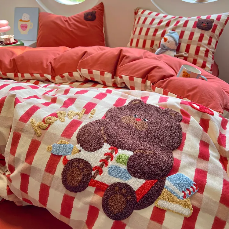 全棉磨毛被套单件卡通毛巾绣加厚纯棉被罩单人宿舍1.5m单独被褥单
