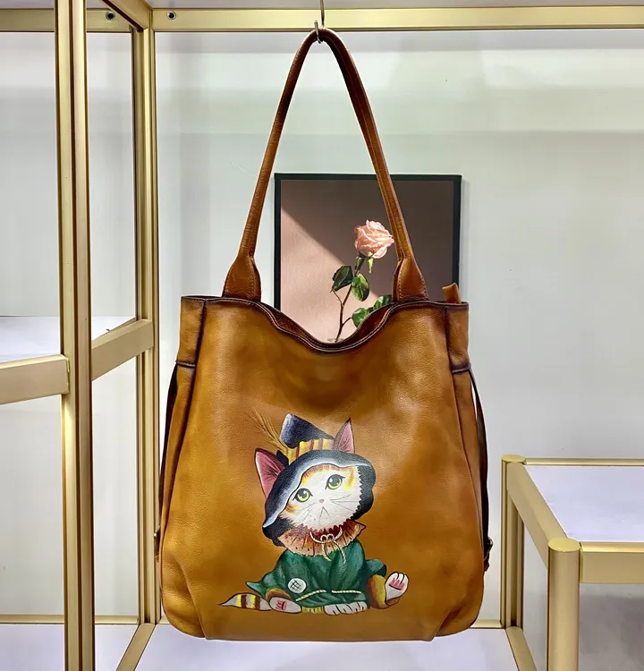 设计师款 复古包手工皮包高档女包 定制款小猫咪6080