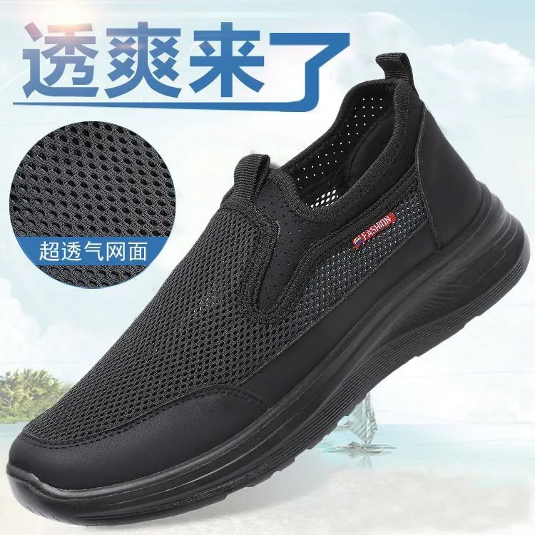 夏天男网鞋一脚蹬休闲爸爸运动鞋45464748工作鞋透气防滑夏季男鞋