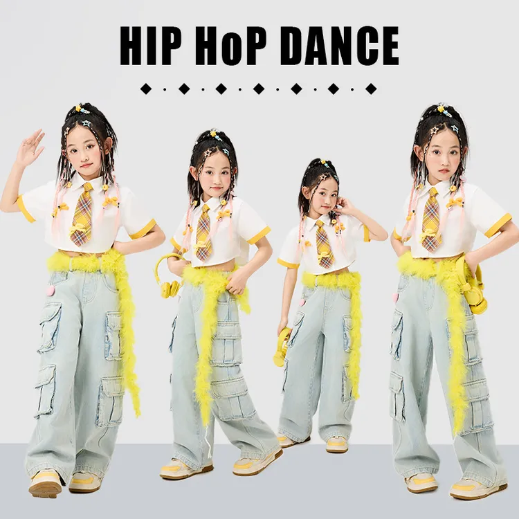 儿童街舞潮服女童爵士舞嘻哈演出服短袖少儿hiphop表演服酷帅女孩