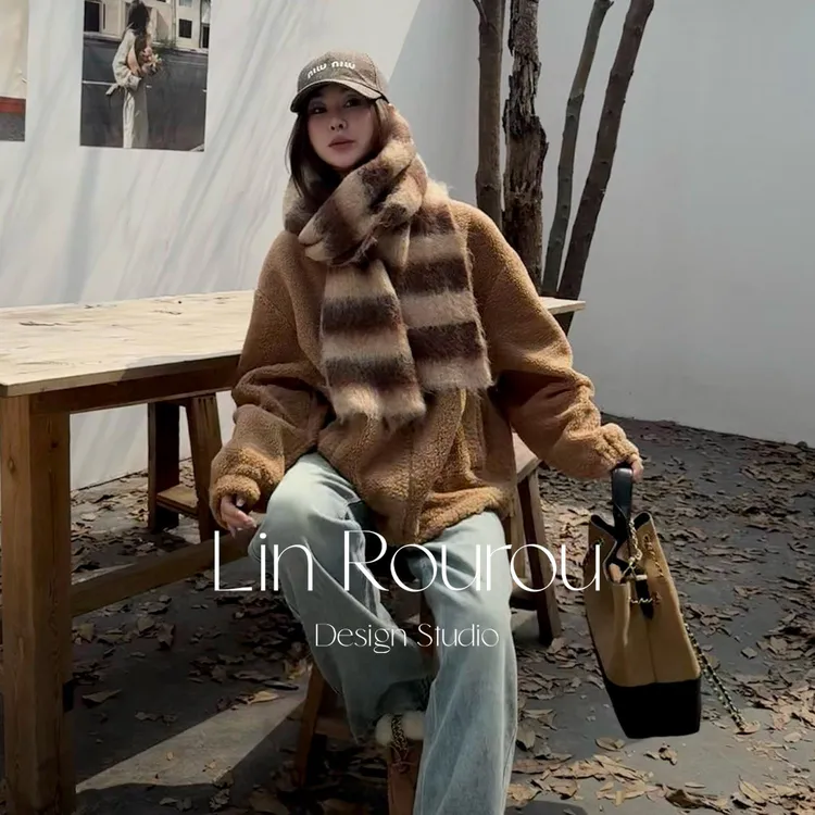 【骑马小人毛茸外套】WTEL59214北方秋冬新款日常通勤慵懒感外套