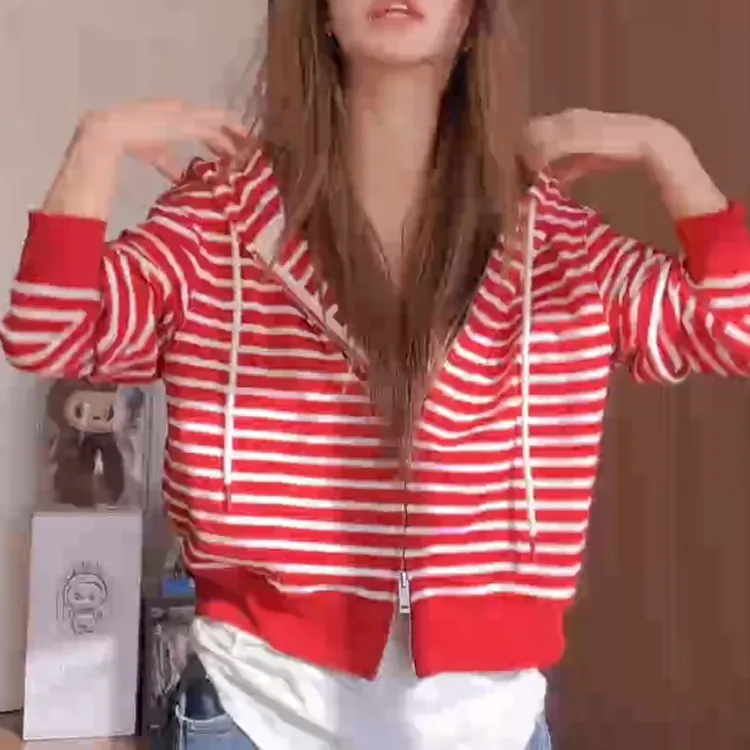 设计感条纹拼接连帽卫衣美式休闲上衣LK2506238