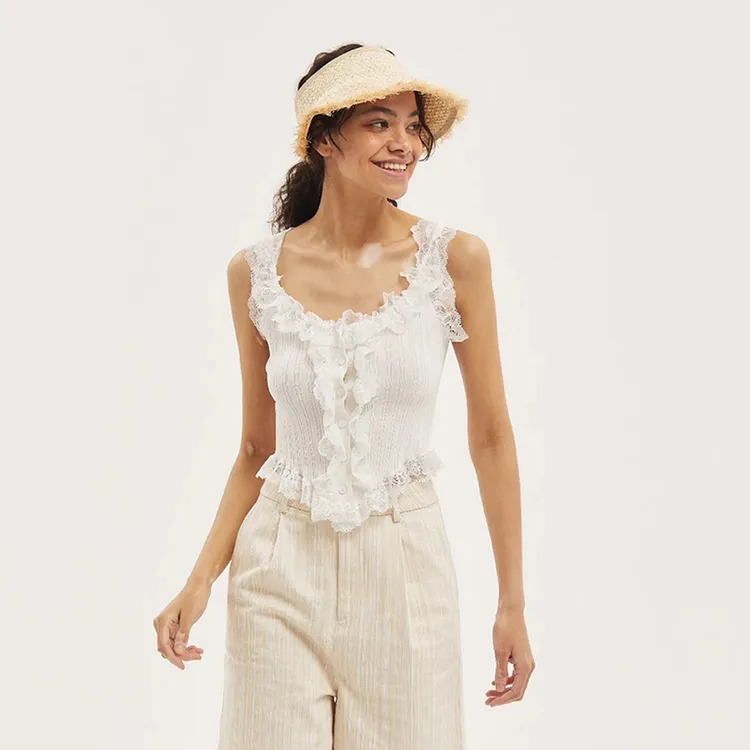 Palavas孙乐言同款*芭蕾风蕾丝胸衣修身吊带背心夏季无袖法式内搭