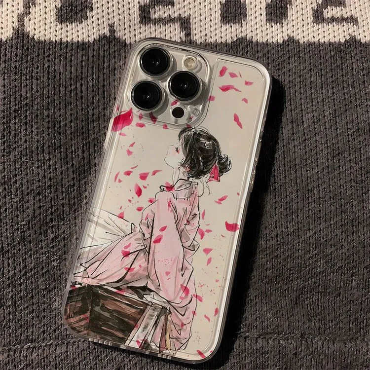 唯美手绘女孩适用iphone16苹果15手机壳华为vivo小米oppo荣耀一加