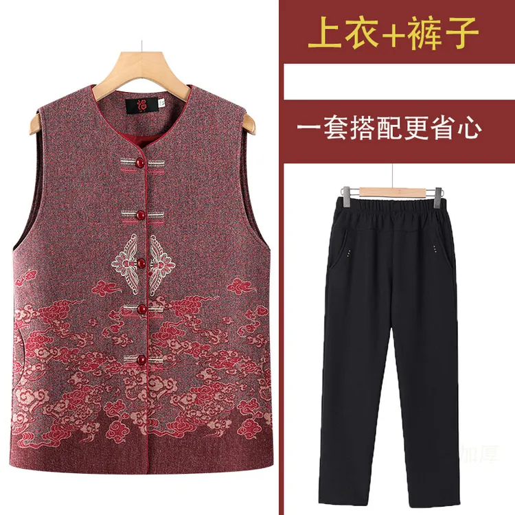 老年人春秋新款马甲中老年女装中式刺绣马夹中国风奶奶装老人衣服