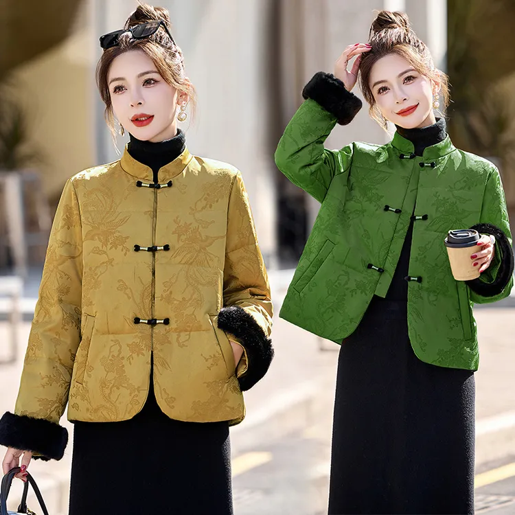新中式国风提花羽绒服女2025冬季新款小个子短款白鸭绒休闲外套