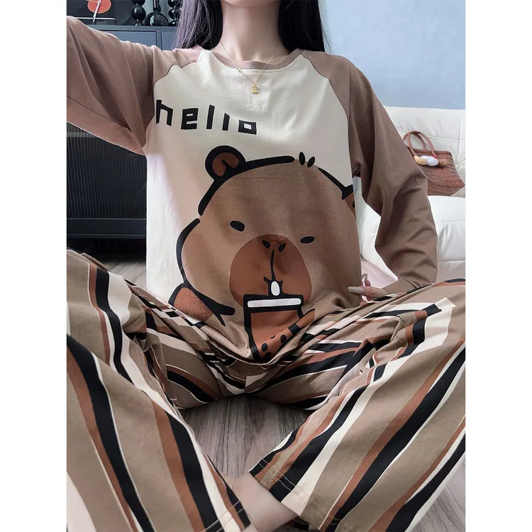 睡衣女春秋季纯棉长袖2025新款可爱风少女可外穿薄款家居服套装