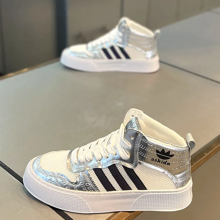 三道杠印花板鞋网面男百搭新款2025休闲透气舒适爆款软底网红男鞋