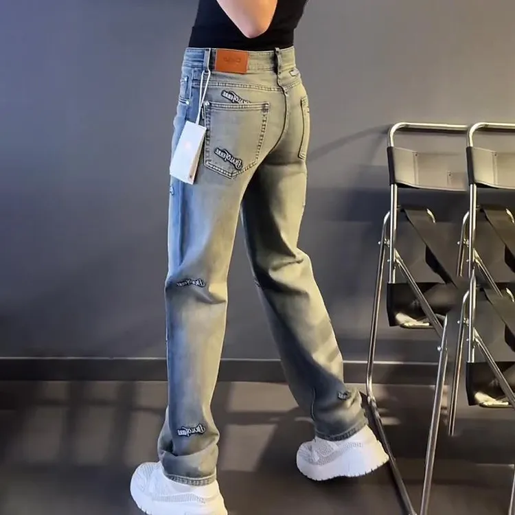 轻奢男装大码潮牌男士时尚新款高级感牛仔裤直筒休闲宽松显瘦长裤