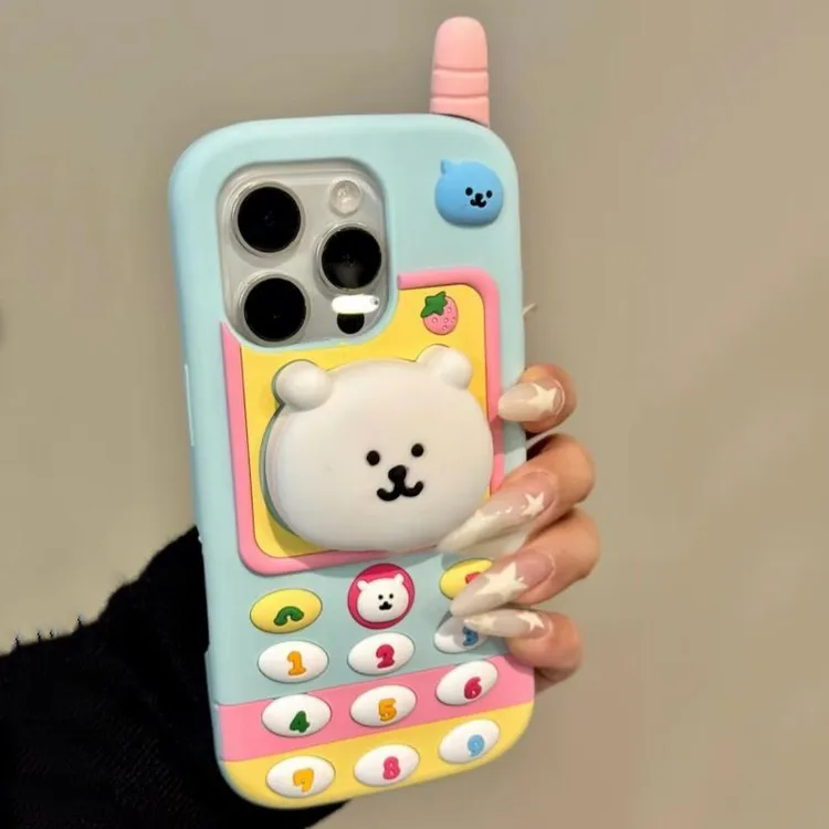 苹果|自嘲熊大哥大卡通酷儿支架电话机适用iPhone17硅胶ins手机壳