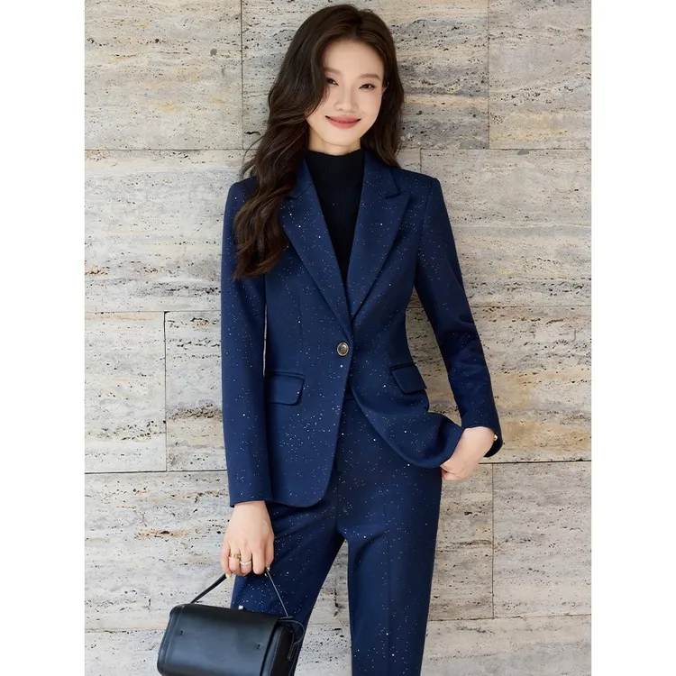 藏青色西装套装女秋冬2025新款高级感炸街气质时尚小众独特小西服