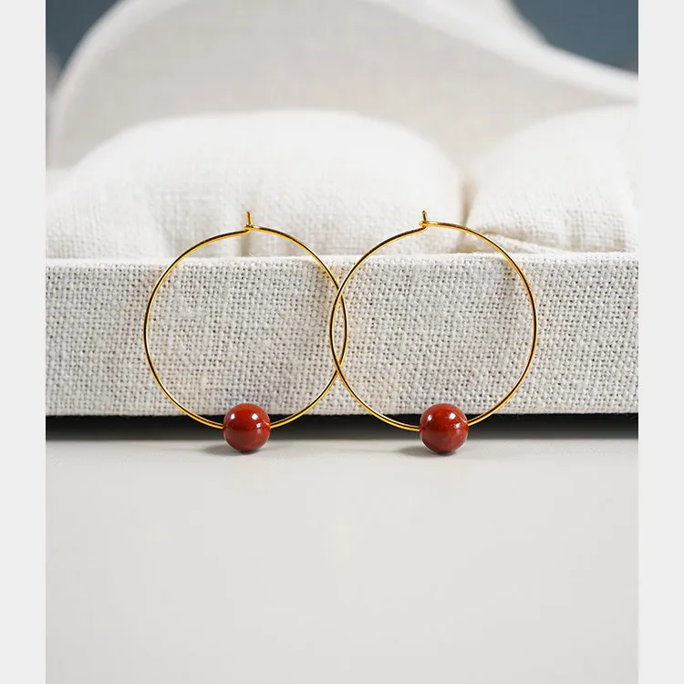 铜合金珐琅耳饰 耳圈秋冬气质耳饰925银圆圈耳环复古甜美