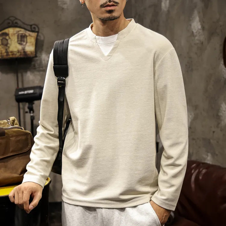 U&PURA美式潮牌春秋假两件V领长袖T恤男2025新款宽松休闲卫衣