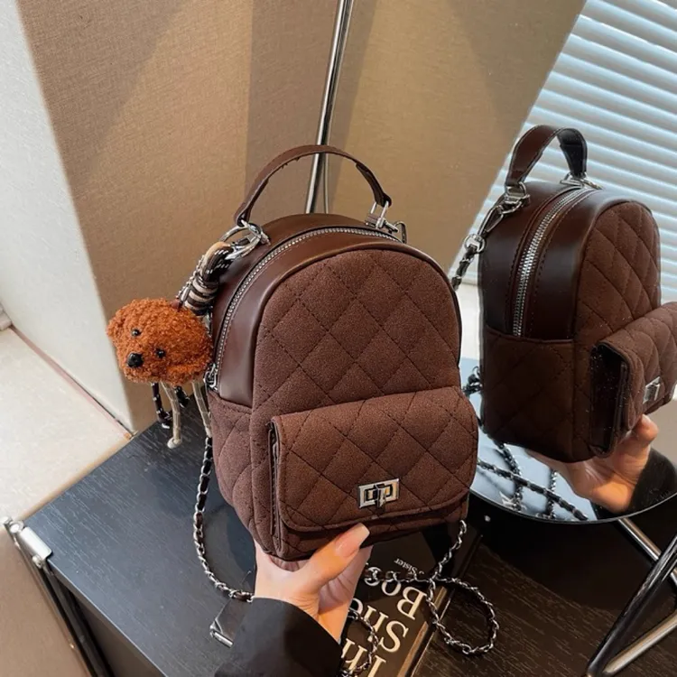 秋冬小香风菱格迷你复古磨砂双肩包女2025新款时尚百搭双肩包潮