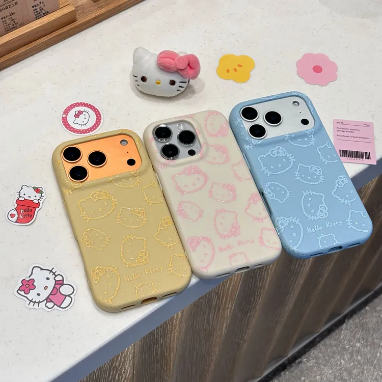 可爱线条凯蒂猫适用iPhone16/17promax皮纹苹果15手机壳华为P60女