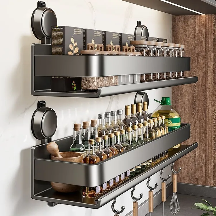 蓝藤吸盘厨房置物架免打孔家用壁挂式调料用品墙上多功能收纳架子